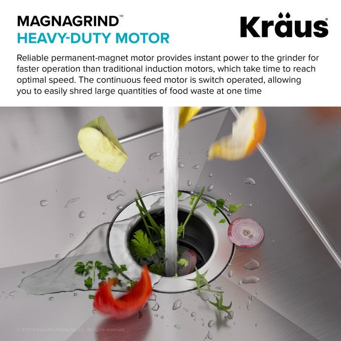 KRAUS KWD100-75MBL Continuous Feed Garbage Disposal with 3/4 HP Ultra-Quiet Motor