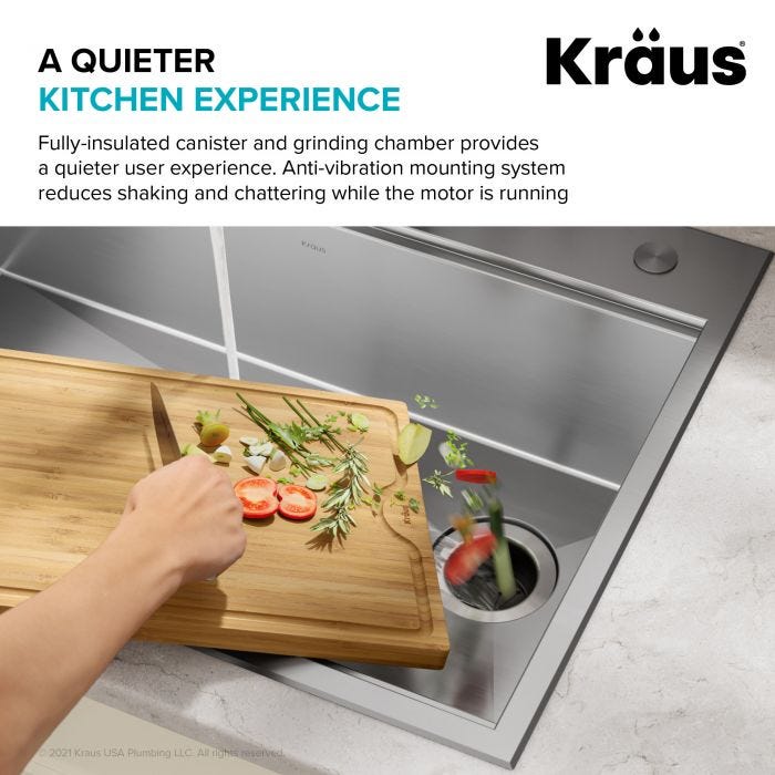 KRAUS KWD100-75MBL Continuous Feed Garbage Disposal with 3/4 HP Ultra-Quiet Motor