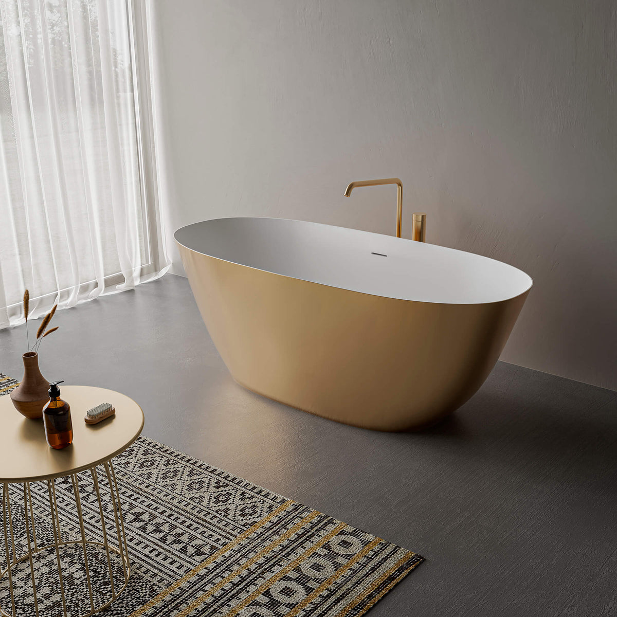 RUVATI RVB6788GW 71-inch Matte Gold and White epiStone Solid Surface Bath Tub