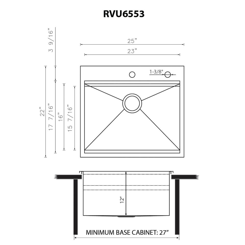 RUVATI RVU6553 25 x 22 x 12 inch Deep Laundry Workstation Sink with Washboard Topmount