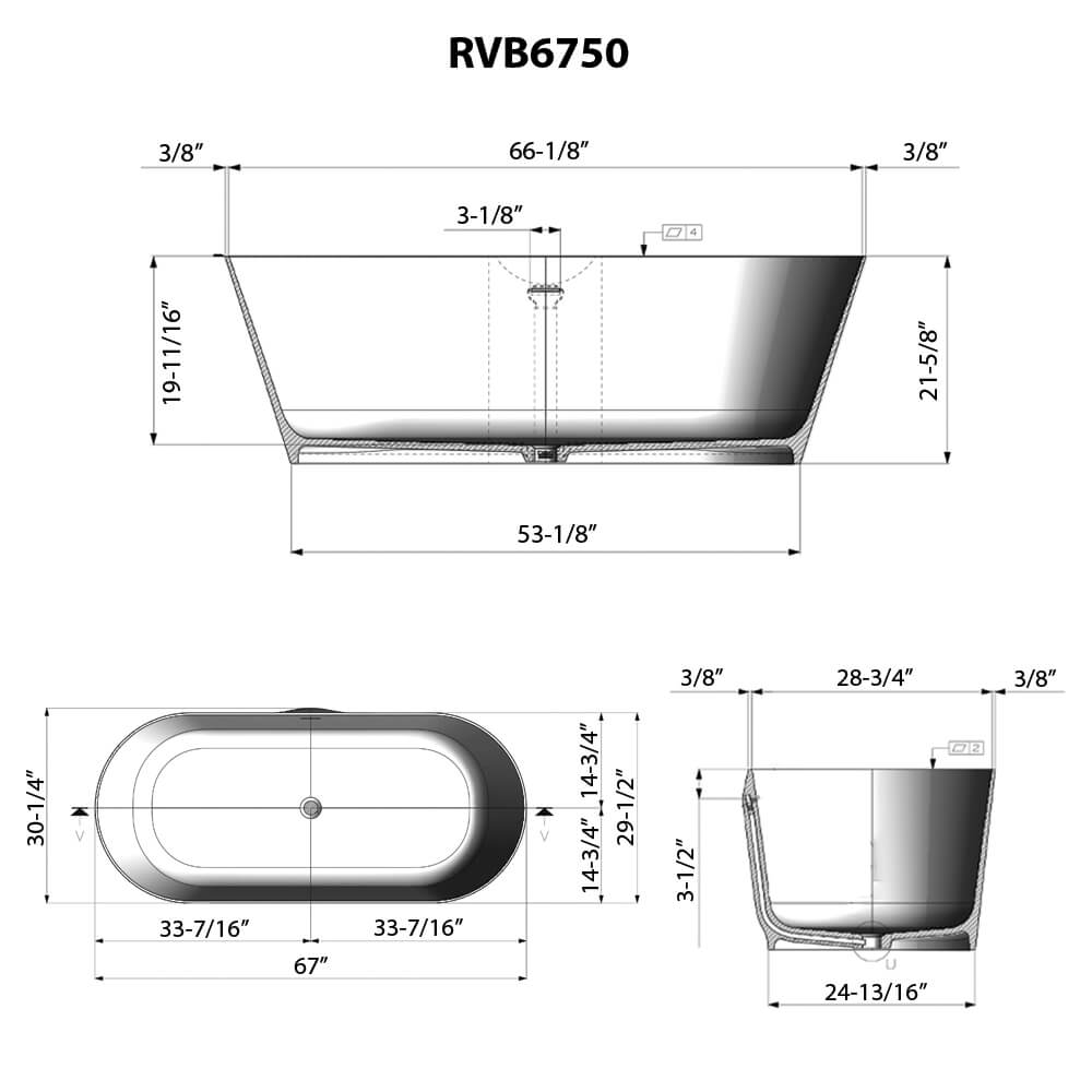 RUVATI RVB6750BK 67-inch Black epiStone Solid Surface Oval Bath Tub