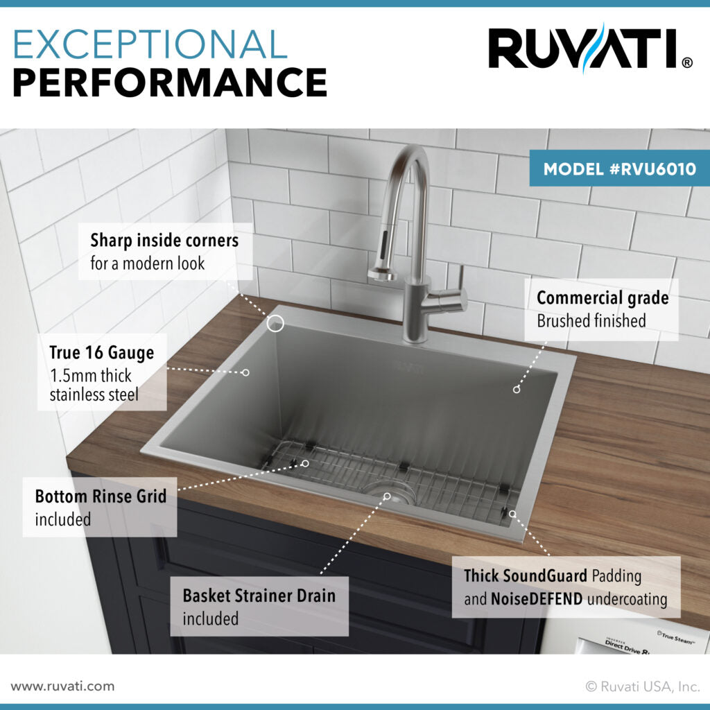 RUVATI RVU6010 Topmount Laundry Utility Sink 25″ x 22″ x 12″