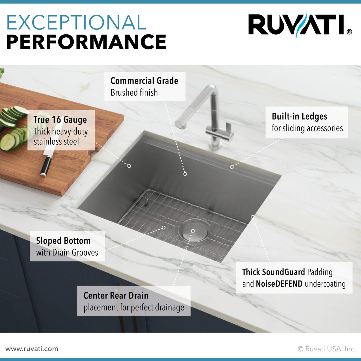 RUVATI RVH8308 23″ Workstation Ledge Bar Prep Kitchen Sink Undermount