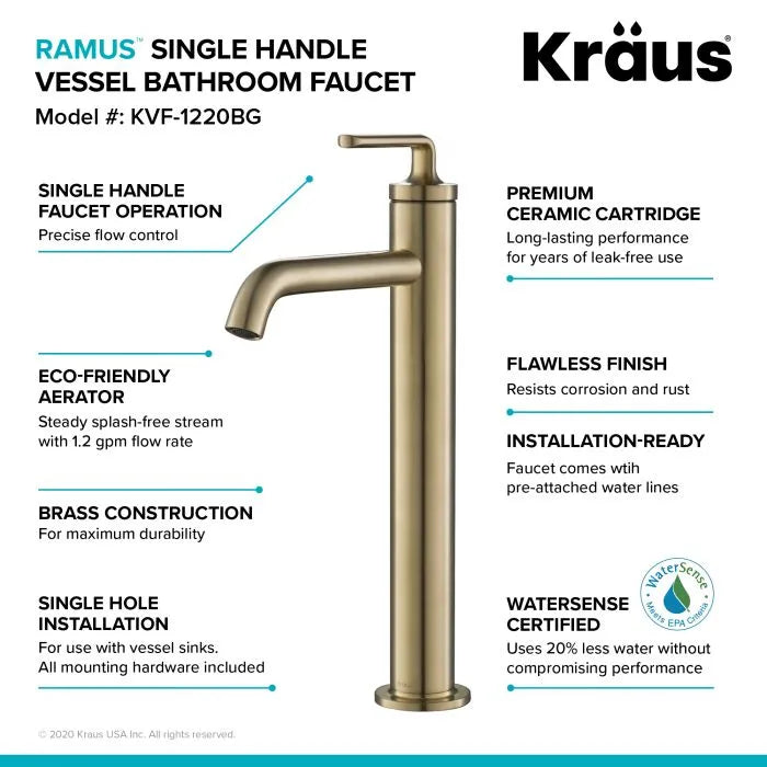 KRAUS Ramus Single Handle Vessel Bathroom Faucet with Pop-Up Drain