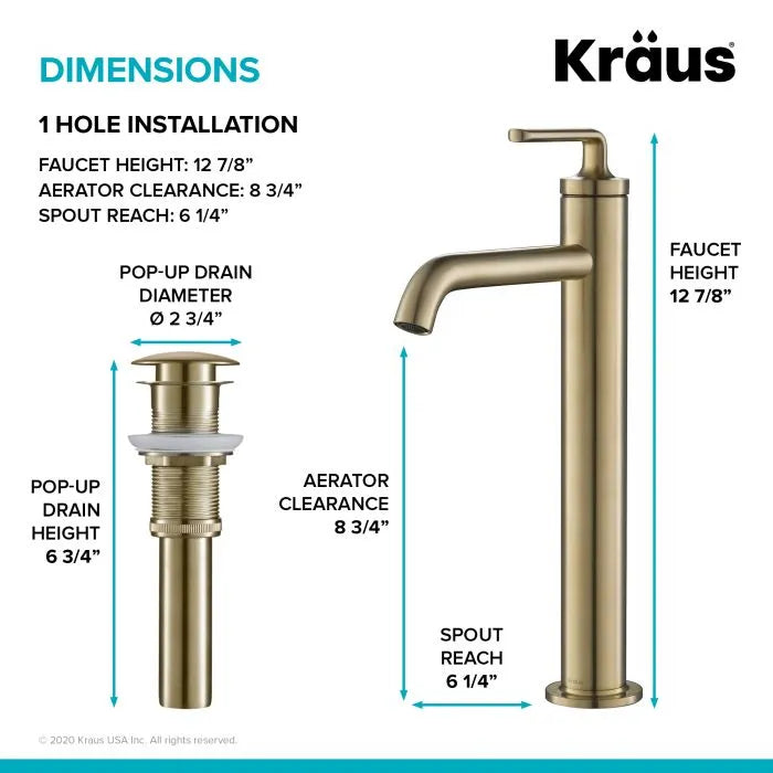 KRAUS Ramus Single Handle Vessel Bathroom Faucet with Pop-Up Drain