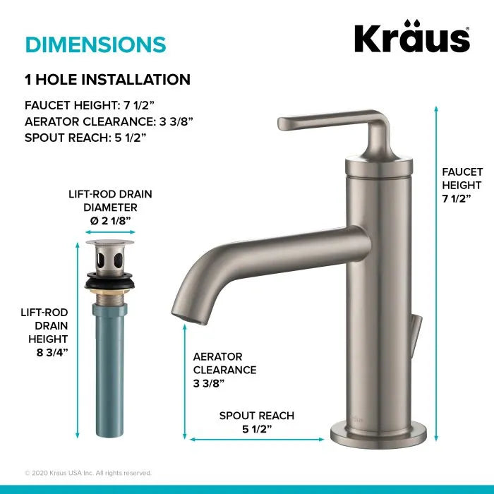 KRAUS Ramus Single Handle Basin Bathroom Faucet