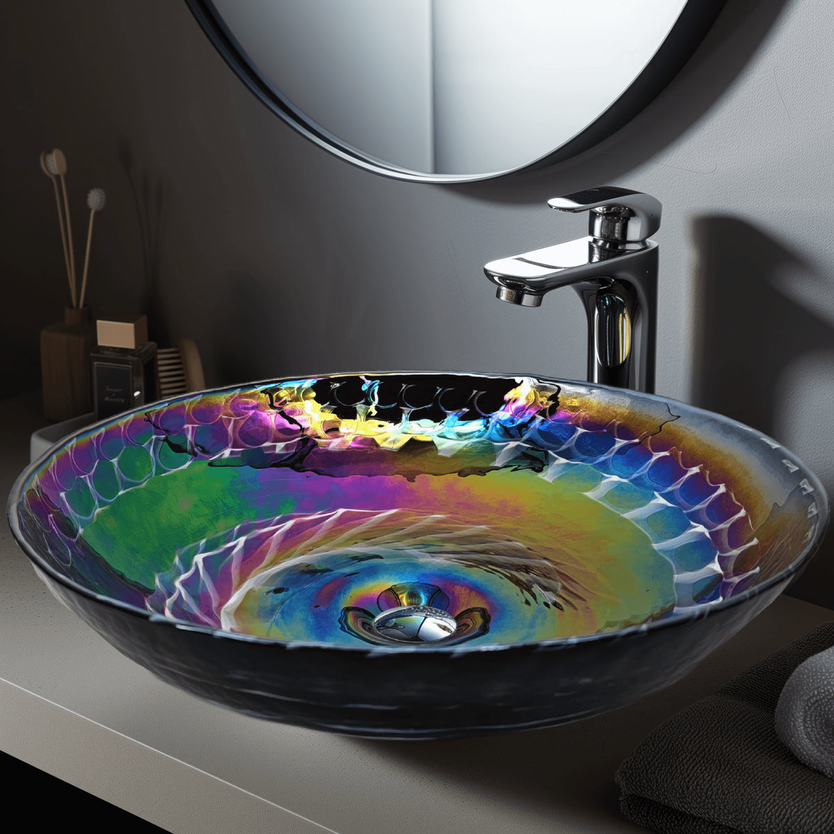 RUVATI RVB3049 16 inch Murano Glass Art Vessel Circle Decorative Pattern Sink