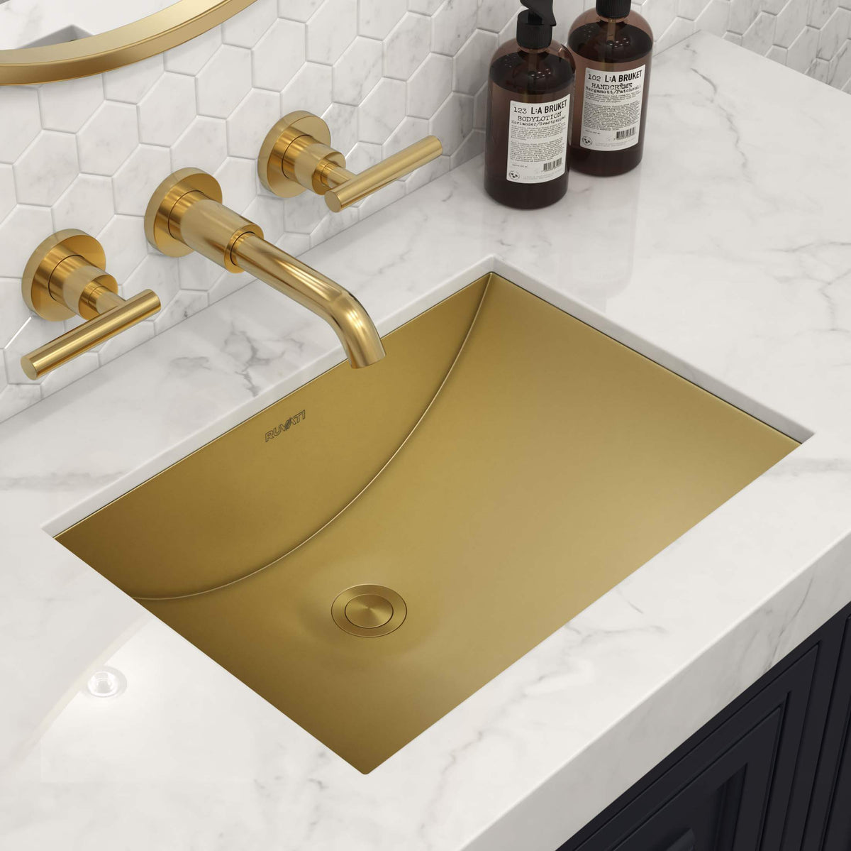 RUVATI RVH6106GG 16 x 13 inch Brushed Gold Polished Brass Rectangular Sink