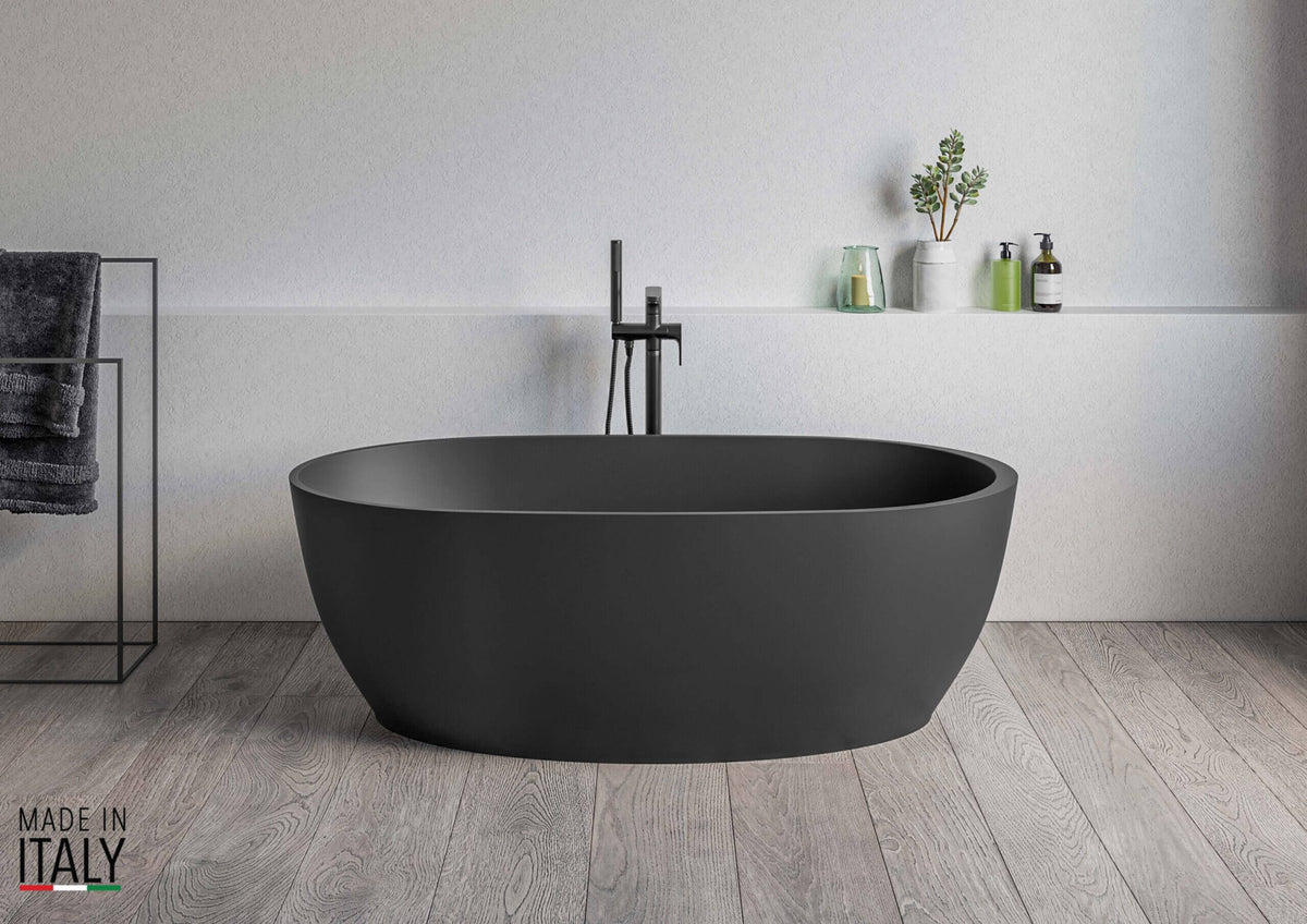 RUVATI RVB6744BK 59-inch Matte Black epiStone Solid Surface Freestanding Bath Tub