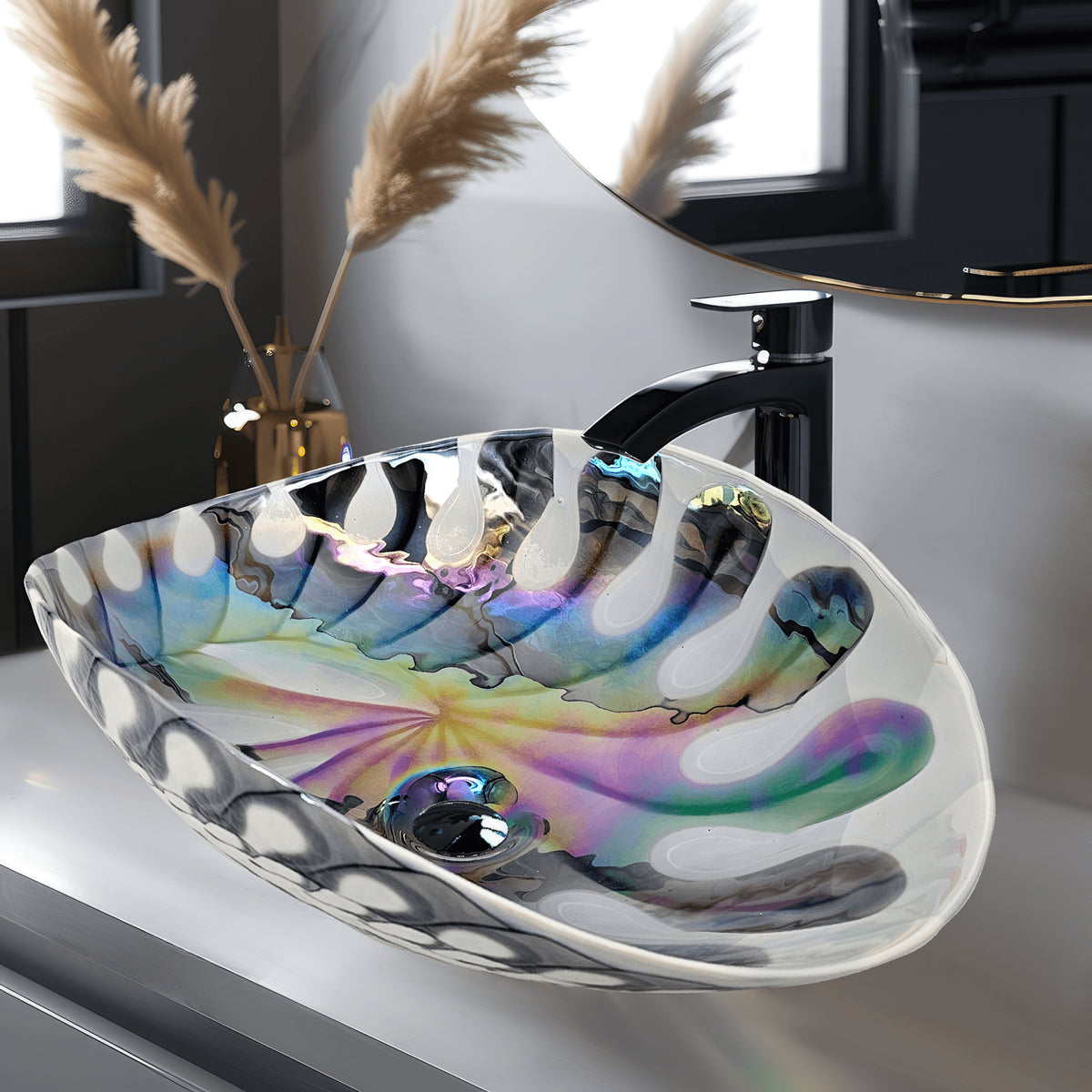 RUVATI RVB3031 19 inch Murano Glass Art Seashell Decorative Pattern Bathroom Sink