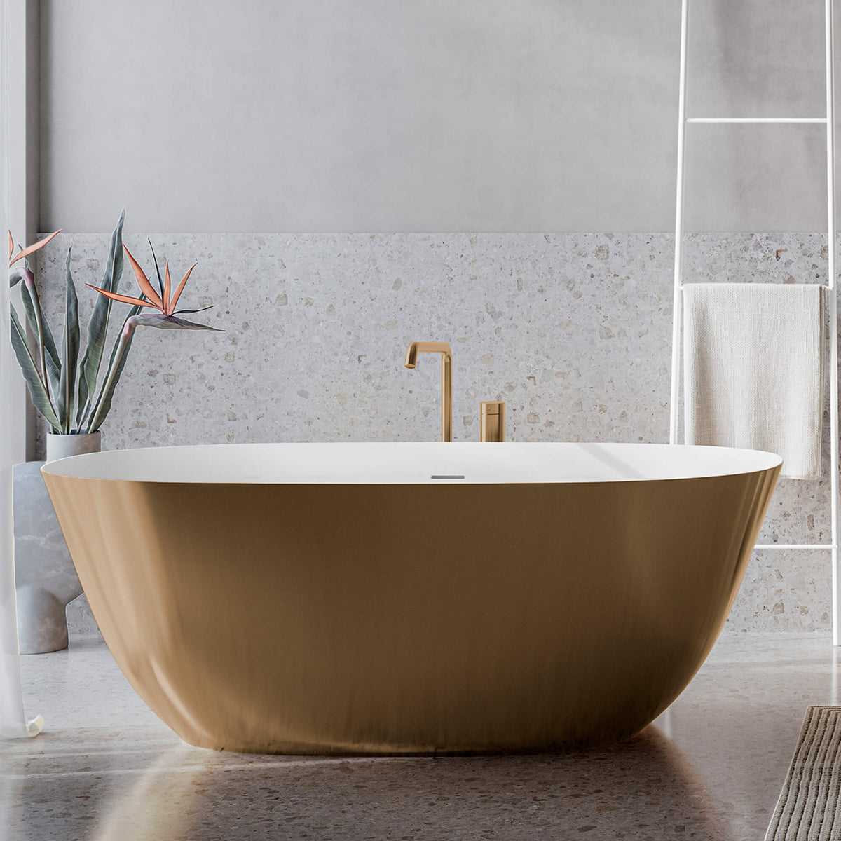 RUVATI RVB6788GW 71-inch Matte Gold and White epiStone Solid Surface Bath Tub